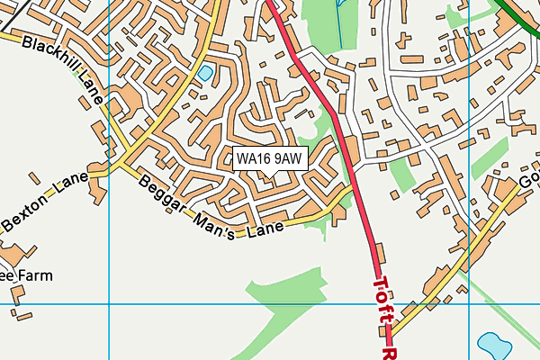 WA16 9AW map - OS VectorMap District (Ordnance Survey) WA16 9AW map - OS VectorMap District (Ordnance Survey)