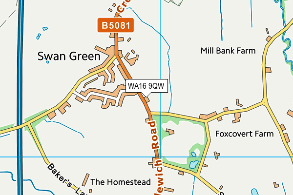WA16 9QW map - OS VectorMap District (Ordnance Survey) WA16 9QW map - OS VectorMap District (Ordnance Survey)