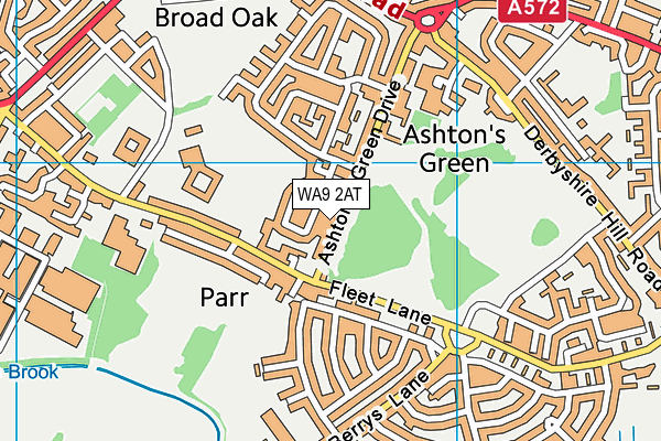WA9 2AT map - OS VectorMap District (Ordnance Survey)