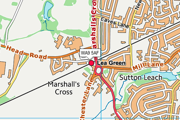 WA9 5AF map - OS VectorMap District (Ordnance Survey) WA9 5AF map - OS VectorMap District (Ordnance Survey)