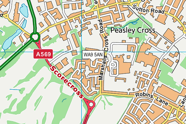 WA9 5AN map - OS VectorMap District (Ordnance Survey) WA9 5AN map - OS VectorMap District (Ordnance Survey)