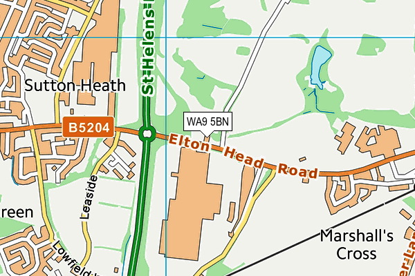 WA9 5BN map - OS VectorMap District (Ordnance Survey) WA9 5BN map - OS VectorMap District (Ordnance Survey)