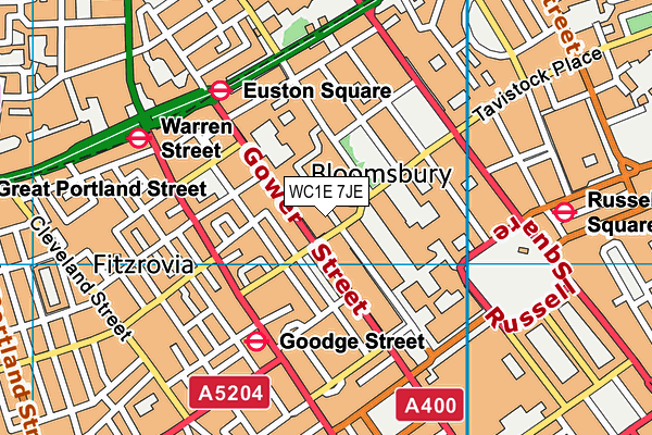 WC1E 7JE map - OS VectorMap District (Ordnance Survey) WC1E 7JE map - OS VectorMap District (Ordnance Survey)