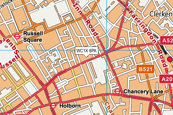 WC1X 8PA map - OS VectorMap District (Ordnance Survey)