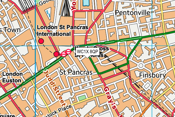 WC1X 8QP map - OS VectorMap District (Ordnance Survey)
