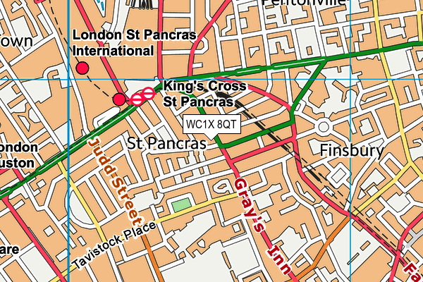 WC1X 8QT map - OS VectorMap District (Ordnance Survey)
