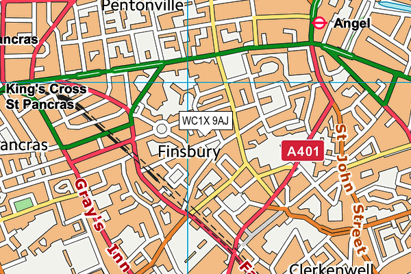 WC1X 9AJ map - OS VectorMap District (Ordnance Survey) WC1X 9AJ map - OS VectorMap District (Ordnance Survey)