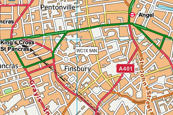 WC1X 9AN map - OS VectorMap District (Ordnance Survey)