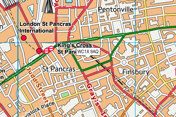 WC1X 9AQ map - OS VectorMap District (Ordnance Survey) WC1X 9AQ map - OS VectorMap District (Ordnance Survey)