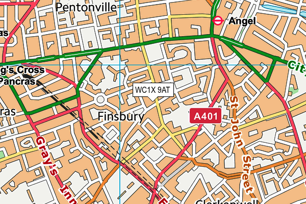 WC1X 9AT map - OS VectorMap District (Ordnance Survey)