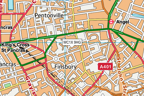 WC1X 9HG map - OS VectorMap District (Ordnance Survey)