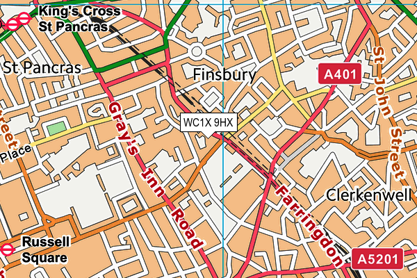 WC1X 9HX map - OS VectorMap District (Ordnance Survey)