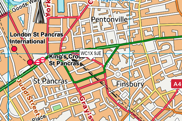 WC1X 9JE map - OS VectorMap District (Ordnance Survey)