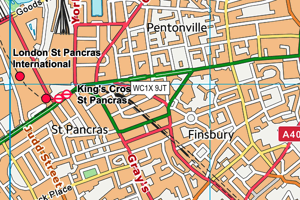 WC1X 9JT map - OS VectorMap District (Ordnance Survey)