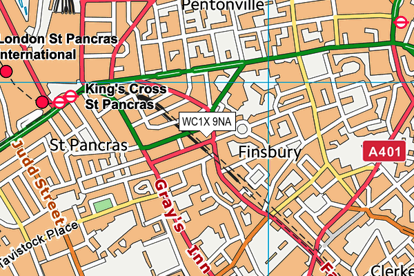 WC1X 9NA map - OS VectorMap District (Ordnance Survey) WC1X 9NA map - OS VectorMap District (Ordnance Survey)