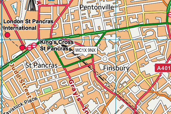 WC1X 9NX map - OS VectorMap District (Ordnance Survey)