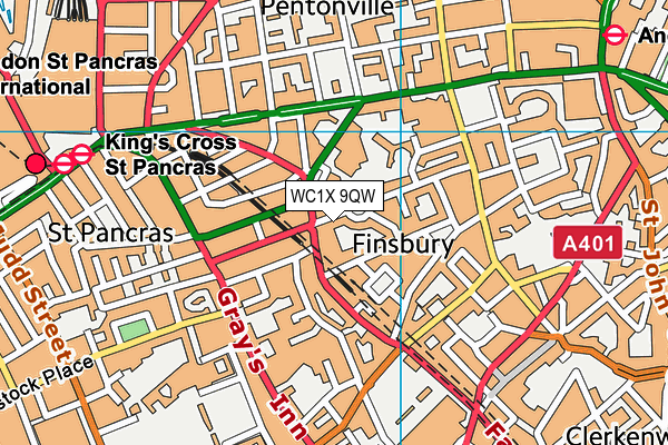 WC1X 9QW map - OS VectorMap District (Ordnance Survey) WC1X 9QW map - OS VectorMap District (Ordnance Survey)