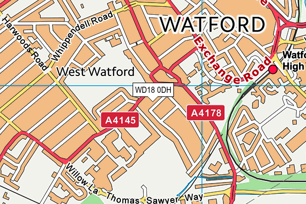 WD18 0DH map - OS VectorMap District (Ordnance Survey)