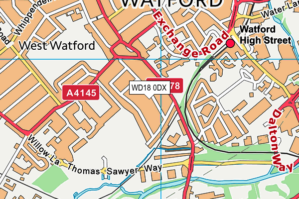 WD18 0DX map - OS VectorMap District (Ordnance Survey) WD18 0DX map - OS VectorMap District (Ordnance Survey)