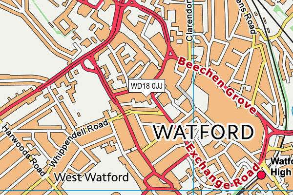 WD18 0JJ map - OS VectorMap District (Ordnance Survey) WD18 0JJ map - OS VectorMap District (Ordnance Survey)