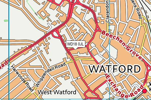 WD18 0JL map - OS VectorMap District (Ordnance Survey) WD18 0JL map - OS VectorMap District (Ordnance Survey)