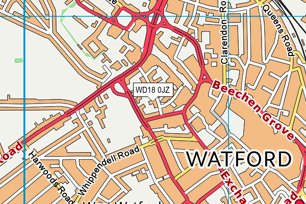 WD18 0JZ map - OS VectorMap District (Ordnance Survey) WD18 0JZ map - OS VectorMap District (Ordnance Survey)