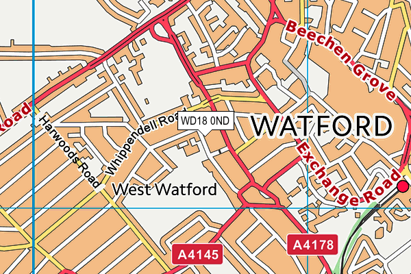 WD18 0ND map - OS VectorMap District (Ordnance Survey) WD18 0ND map - OS VectorMap District (Ordnance Survey)