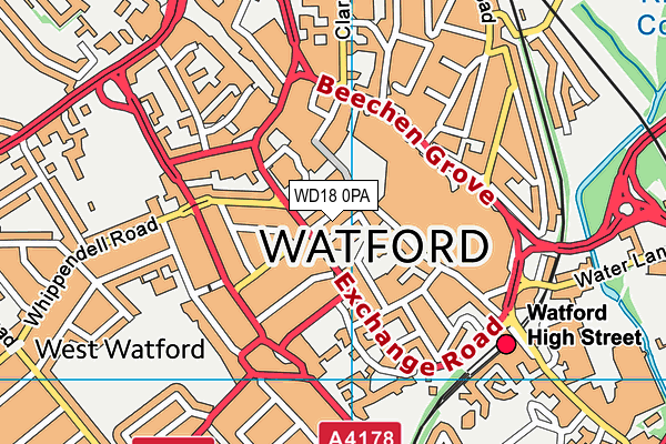 WD18 0PA map - OS VectorMap District (Ordnance Survey)