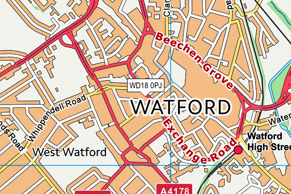 WD18 0PJ map - OS VectorMap District (Ordnance Survey) WD18 0PJ map - OS VectorMap District (Ordnance Survey)