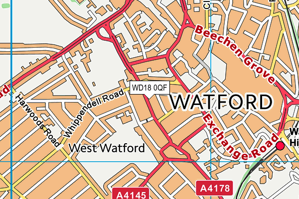 WD18 0QF map - OS VectorMap District (Ordnance Survey) WD18 0QF map - OS VectorMap District (Ordnance Survey)