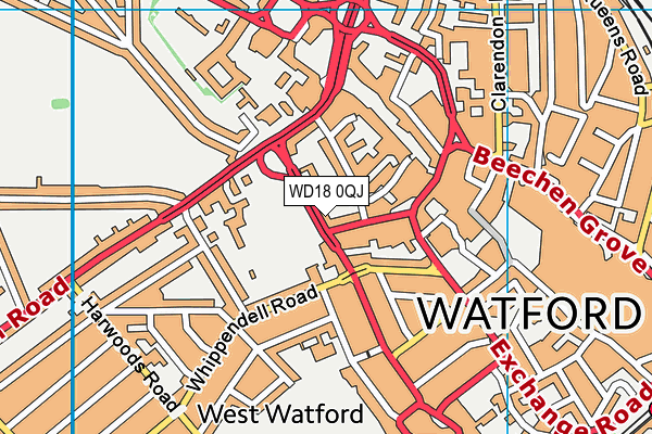 WD18 0QJ map - OS VectorMap District (Ordnance Survey) WD18 0QJ map - OS VectorMap District (Ordnance Survey)