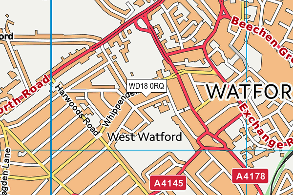 WD18 0RQ map - OS VectorMap District (Ordnance Survey) WD18 0RQ map - OS VectorMap District (Ordnance Survey)