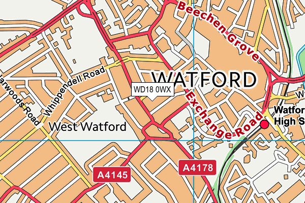 WD18 0WX map - OS VectorMap District (Ordnance Survey) WD18 0WX map - OS VectorMap District (Ordnance Survey)