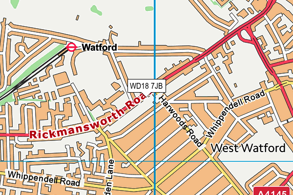 WD18 7JB map - OS VectorMap District (Ordnance Survey) WD18 7JB map - OS VectorMap District (Ordnance Survey)