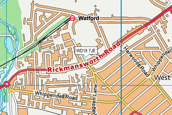 WD18 7JE map - OS VectorMap District (Ordnance Survey) WD18 7JE map - OS VectorMap District (Ordnance Survey)