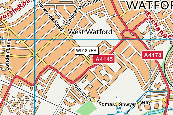 WD18 7RA map - OS VectorMap District (Ordnance Survey) WD18 7RA map - OS VectorMap District (Ordnance Survey)