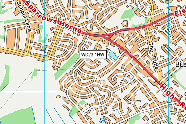 WD23 1HW map - OS VectorMap District (Ordnance Survey) WD23 1HW map - OS VectorMap District (Ordnance Survey)