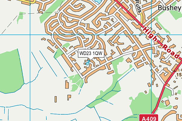 WD23 1QW map - OS VectorMap District (Ordnance Survey) WD23 1QW map - OS VectorMap District (Ordnance Survey)