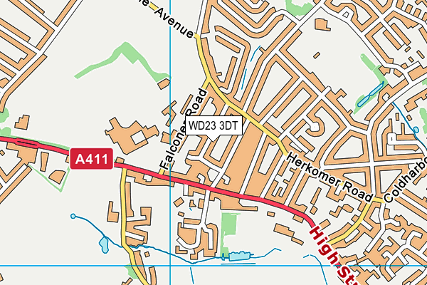 WD23 3DT map - OS VectorMap District (Ordnance Survey)
