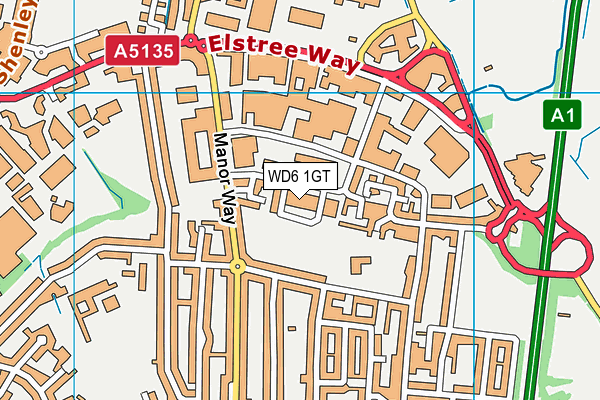 WD6 1GT map - OS VectorMap District (Ordnance Survey)