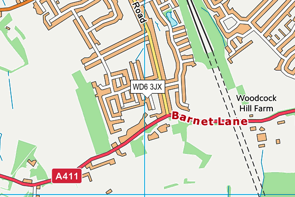 WD6 3JX map - OS VectorMap District (Ordnance Survey)
