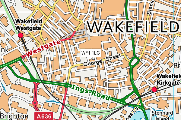 WF1 1LG map - OS VectorMap District (Ordnance Survey) WF1 1LG map - OS VectorMap District (Ordnance Survey)