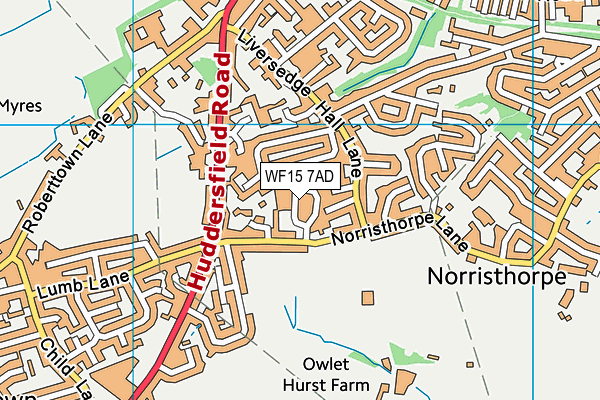 WF15 7AD map - OS VectorMap District (Ordnance Survey) WF15 7AD map - OS VectorMap District (Ordnance Survey)