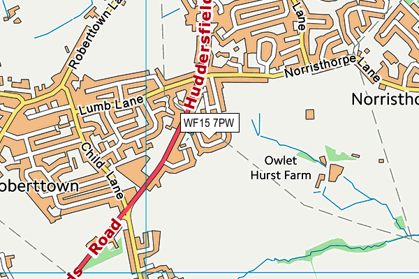WF15 7PW map - OS VectorMap District (Ordnance Survey) WF15 7PW map - OS VectorMap District (Ordnance Survey)