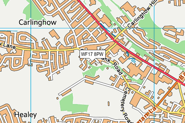 WF17 8PW map - OS VectorMap District (Ordnance Survey)