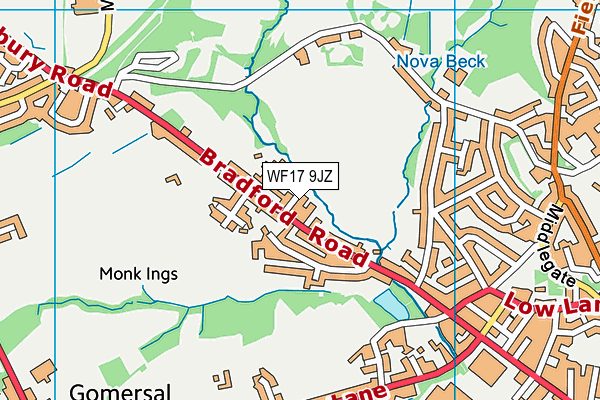 WF17 9JZ map - OS VectorMap District (Ordnance Survey)