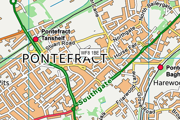 WF8 1BE map - OS VectorMap District (Ordnance Survey) WF8 1BE map - OS VectorMap District (Ordnance Survey)