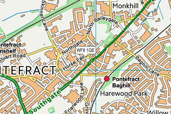 WF8 1QE map - OS VectorMap District (Ordnance Survey) WF8 1QE map - OS VectorMap District (Ordnance Survey)