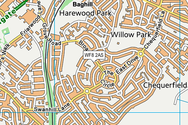 WF8 2AS map - OS VectorMap District (Ordnance Survey) WF8 2AS map - OS VectorMap District (Ordnance Survey)