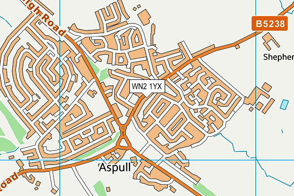 WN2 1YX map - OS VectorMap District (Ordnance Survey) WN2 1YX map - OS VectorMap District (Ordnance Survey)
